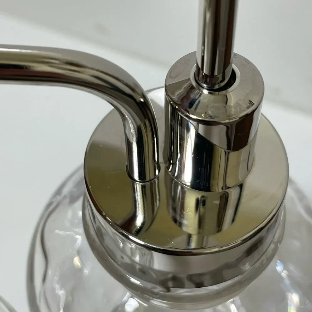 Two Elegant Clear Glass Oilcan Soap & Lotion Dispenser Set w/Chrome Accents